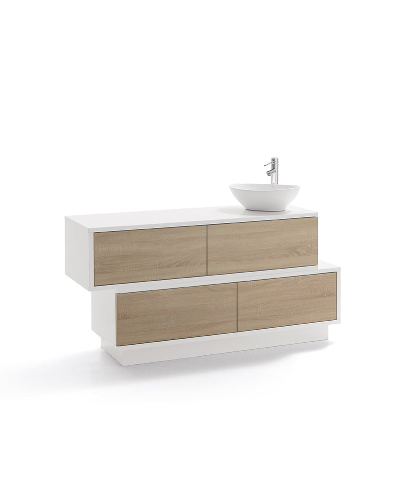 Swing - White reception desk with hand basin and drawers in oak finish